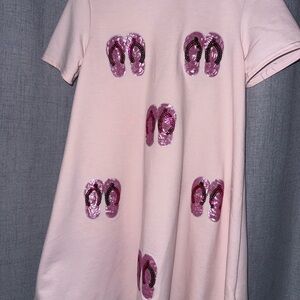 Girls Pink Sequin Flip Flop Tee Dress